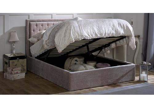 6ft Super King Raya natural mink fabric upsholstered ottoman lift up storage bed frame 1